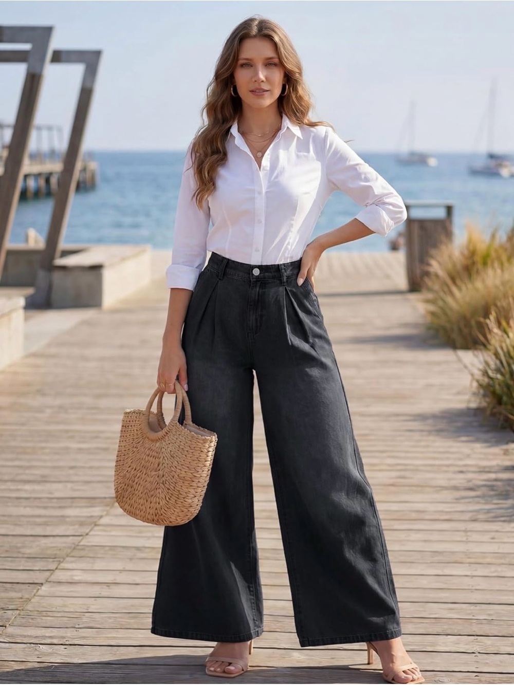 Oversized Wide Leg Black Jeans  - 33” Inseam High-Waist - Picture 2 of 15